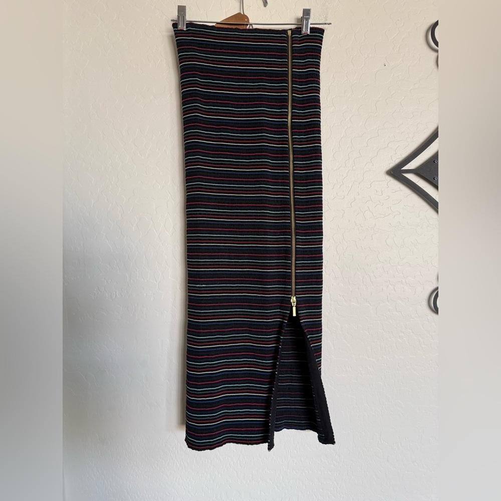 Saaksha & Kinni Silk Blend Striped Midi Skirt Front Zip Slit - New - Size S — image 3 of 6